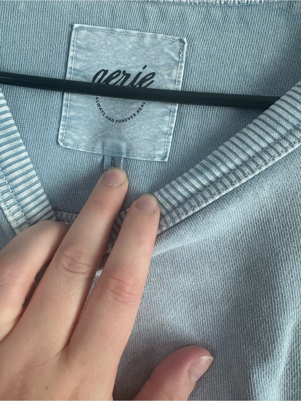 aerie Washed Light Blue Crewneck Puff Sleeve Sweatshirt - Picture 2 of 4